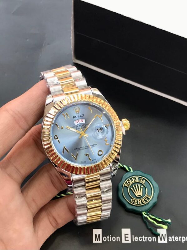 ROLEX Men's Watch Arabic Fine Quality Day & Date Working Stainless Steel Chain - Image 2