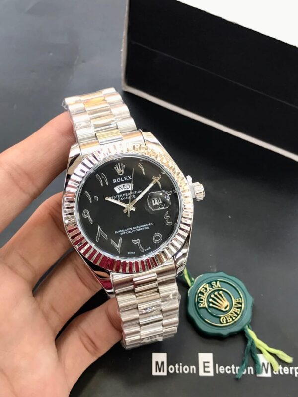 ROLEX Men's Watch Arabic Fine Quality Day & Date Working Stainless Steel Chain - Image 3