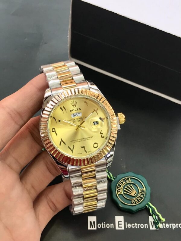 ROLEX Men's Watch Arabic Fine Quality Day & Date Working Stainless Steel Chain - Image 4