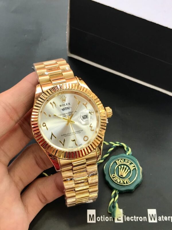 ROLEX Men's Watch Arabic Fine Quality Day & Date Working Stainless Steel Chain